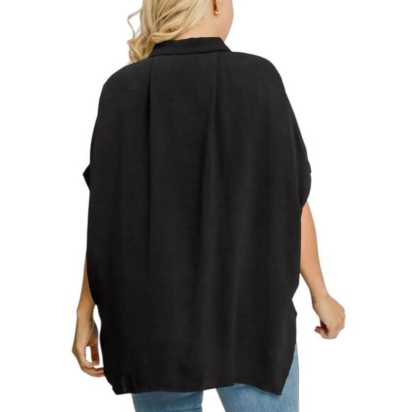 Black High Low Button Up Short Sleeve Shirt NWT | Umgee - Picture 4 of 8